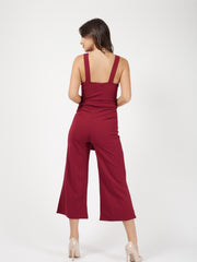 Mock Button Detail Belted Culotte Jumpsuit
