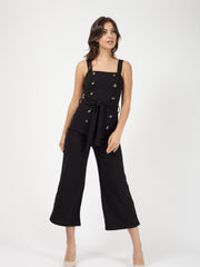 Mock Button Detail Belted Culotte Jumpsuit