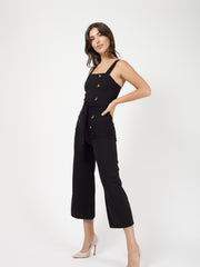 Mock Button Detail Belted Culotte Jumpsuit