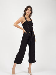Mock Button Detail Belted Culotte Jumpsuit
