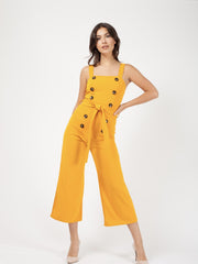 Mock Button Detail Belted Culotte Jumpsuit