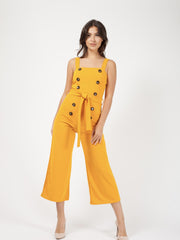 Mock Button Detail Belted Culotte Jumpsuit