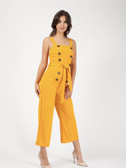 Mock Button Detail Belted Culotte Jumpsuit