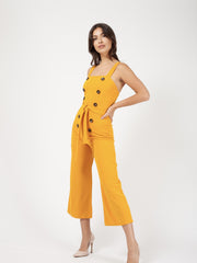 Mock Button Detail Belted Culotte Jumpsuit