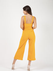Mock Button Detail Belted Culotte Jumpsuit