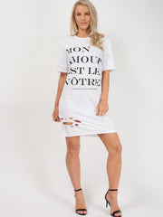 Mon Amour Vestido de camiseta con láser cortada