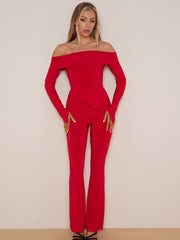 Asymmetric Slinky Bardot Top & Flared Trouser Co-ord
