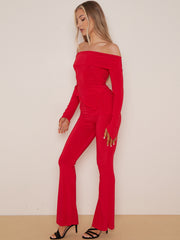 Asymmetric Slinky Bardot Top & Flared Trouser Co-ord