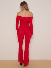 Asymmetric Slinky Bardot Top & Flared Trouser Co-ord