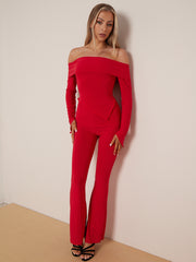 Asymmetric Slinky Bardot Top & Flared Trouser Co-ord