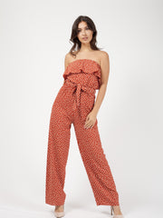 Spot Print Frill Bandeau Jumpsuit