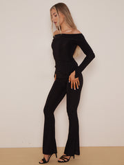 Asymmetric Slinky Bardot Top & Flared Trouser Co-ord
