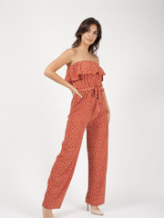 Spot Print Frill Bandeau Jumpsuit