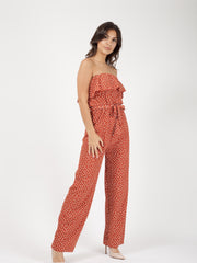 Spot Print Frill Bandeau Jumpsuit