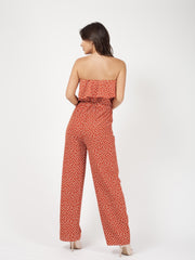 Spot Print Frill Bandeau Jumpsuit