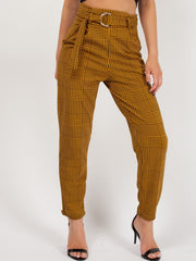 Gingham Check Belted Buckle Trousers
