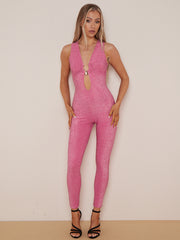 Horseshoe Buckle Detail Lurex Jumpsuit