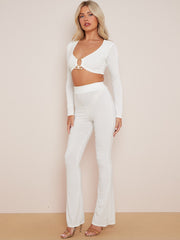 Long Sleeve Ring Detail Crop Top & Trouser Co-ord