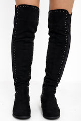 Faux Suede Over The Knee Studded Boots