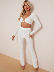 Long Sleeve Ring Detail Crop Top & Trouser Co-ord
