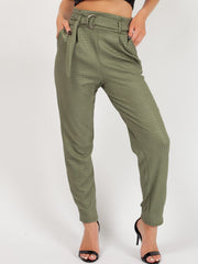 Kady & Olivia Belted Croc Print Tapered Trousers