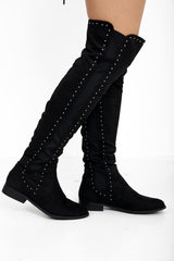 Faux Suede Over The Knee Studded Boots