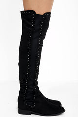 Faux Suede Over The Knee Studded Boots