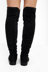 Faux Suede Over The Knee Studded Boots