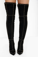 Rich Stud Faux Suede sobre la rodilla Botas de tacón