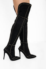 Rich Stud Faux Suede sobre la rodilla Botas de tacón