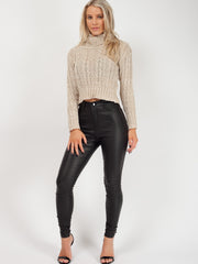 Rosie Roll Neck Cable Knit Cropped Jumper