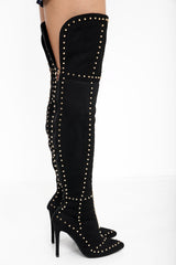 Rich Stud Faux Suede sobre la rodilla Botas de tacón