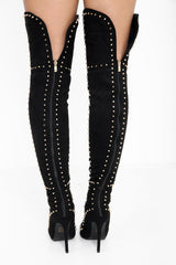 Rich Stud Faux Suede sobre la rodilla Botas de tacón