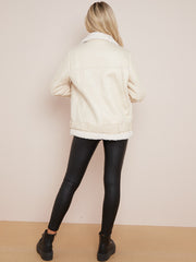 Faux Leather Lined Aviator Jacket