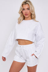 Seam Detail Oversized Crop Top & Shorts Fleece Co-ord