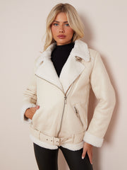 Faux Leather Lined Aviator Jacket