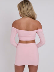 Slinky Ruched Bardot Crop Top & Mini Skirt Co-ord