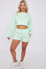 Seam Detail Oversized Crop Top & Shorts Fleece Co-ord