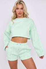 Seam Detail Oversized Crop Top & Shorts Fleece Co-ord