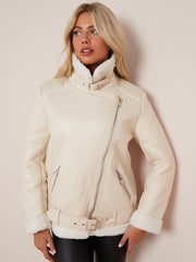 Faux Leather Lined Aviator Jacket