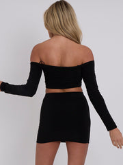 Slinky Ruched Bardot Crop Top & Mini Skirt Co-ord