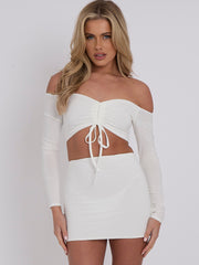 Slinky Ruched Bardot Crop Top & Mini Skirt Co-ord