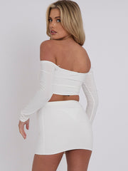 Slinky Ruched Bardot Crop Top & Mini Skirt Co-ord