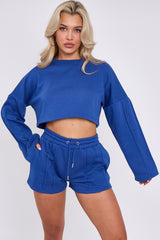 Seam Detail Oversized Crop Top & Shorts Fleece Co-ord