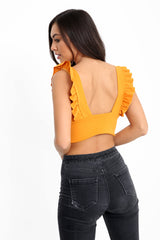 Ruched Frill Strap Plunge Crop Top