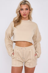 Seam Detail Oversized Crop Top & Shorts Fleece Co-ord