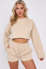Seam Detail Oversized Crop Top & Shorts Fleece Co-ord