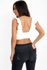 Ruched Frill Strap Plunge Crop Top