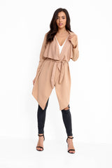 Belted Waterfall Collar Coat