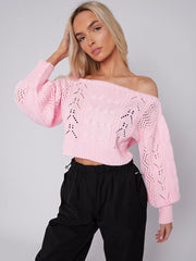 Off Shoulder Cropped Knitted Jumper